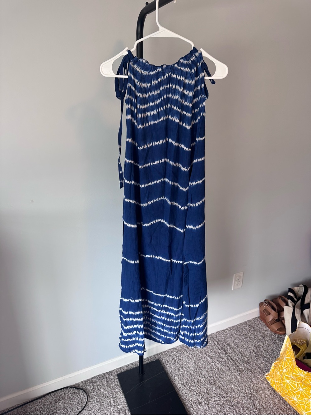 Women's Navy Tie-Dye Maxi Dress with Shoulder Ties - Picture 5 of 5